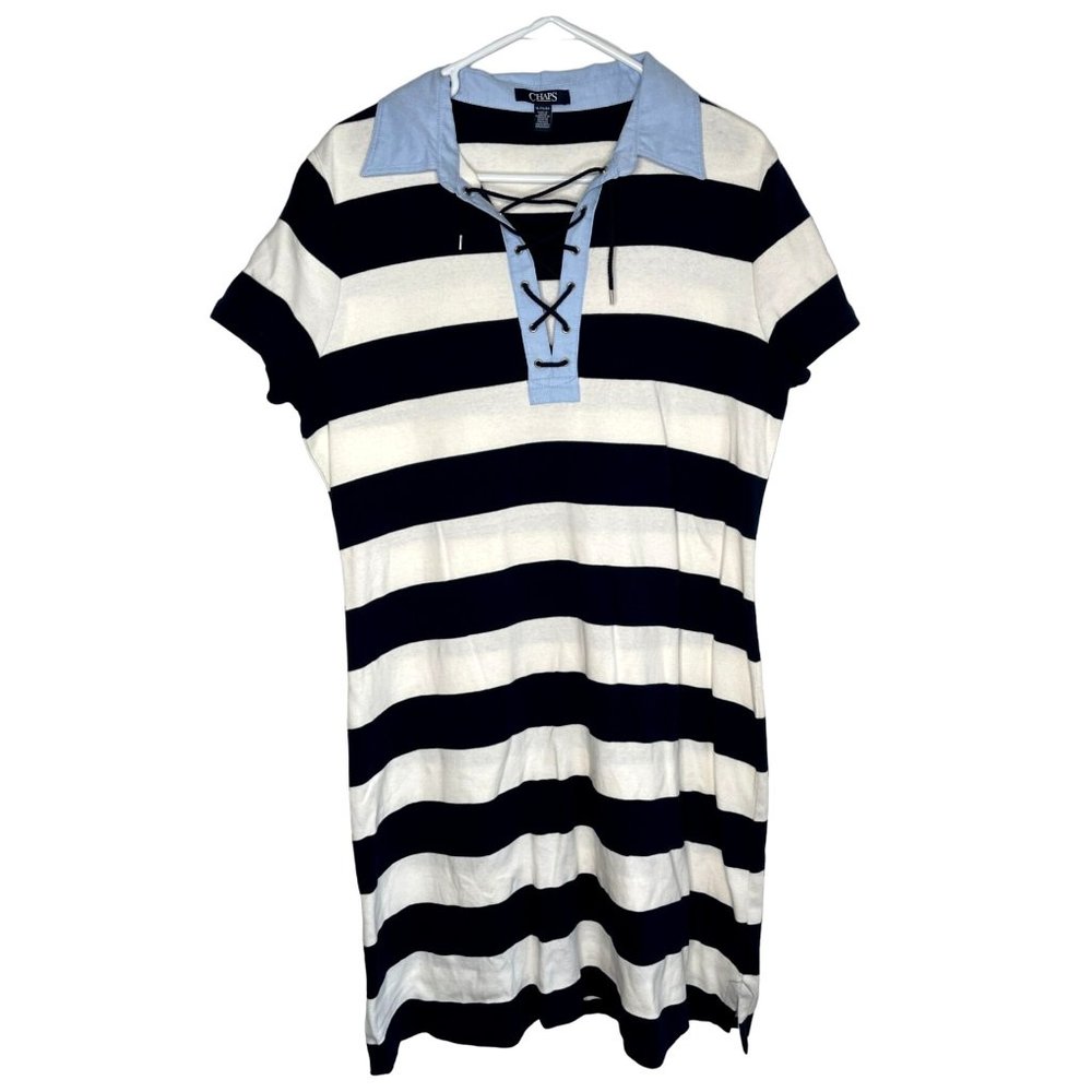 Chaps Striped Polo Dress Size XL Nautical Preppy Dress - Picture 2 of 9